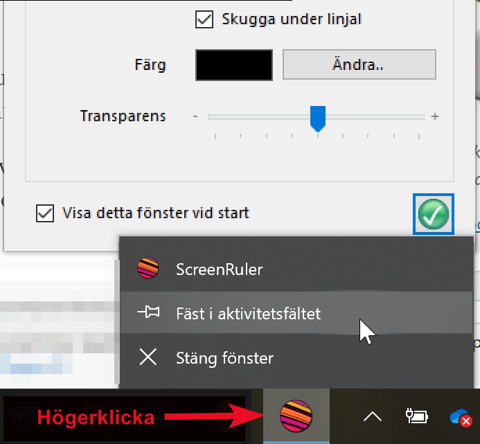 Bild som visar hur man fäster den i aktivitetsfältet