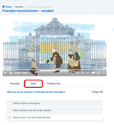 Bilden visar ett quiz tillhörande en film om franska revolutionen.
