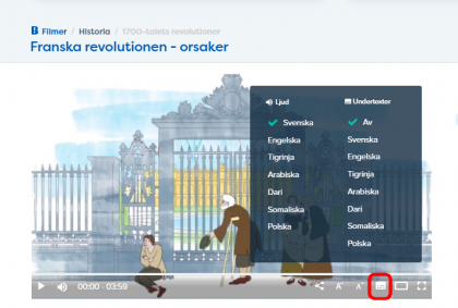 Bilden visar hur man kan ställa in valfritt språk på ljudet och undertexterna.