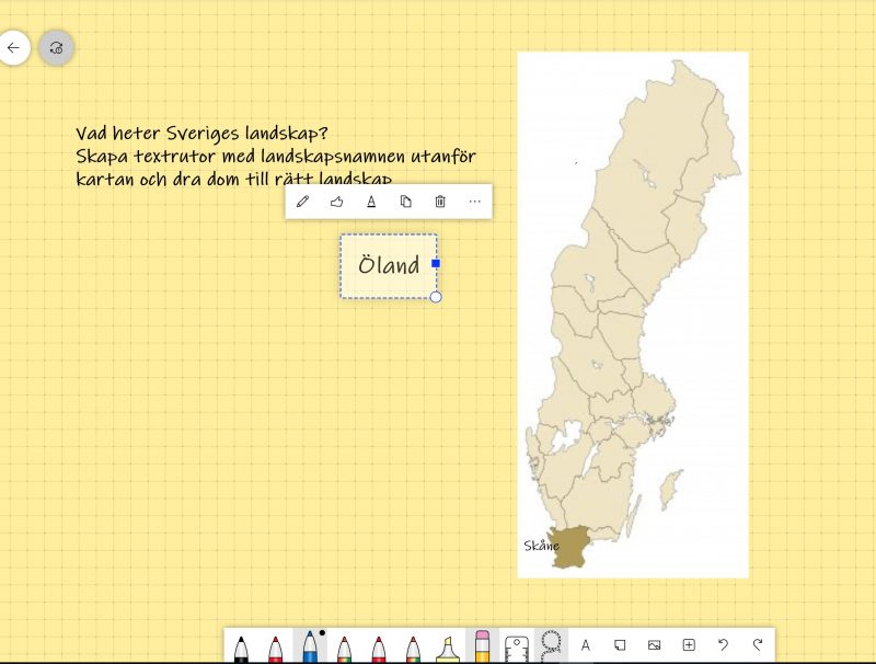 Bilden visar hur man skapar innehåll i whiteboard med t ex texter och bilder