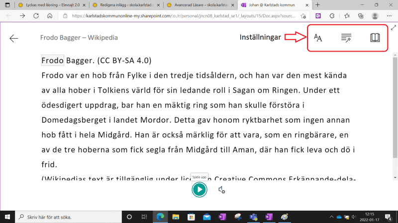 Inställningar för avancerad läsare.