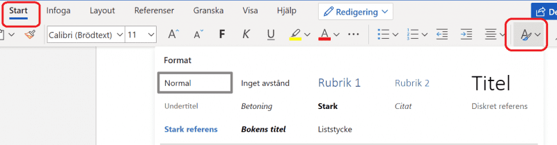 Startmenyn med rubrikalternativ.