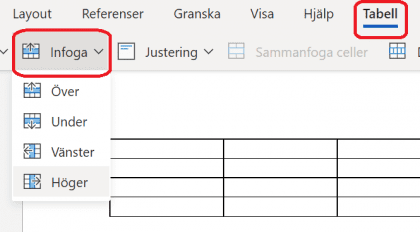 Infoga rader eller kolumner.
