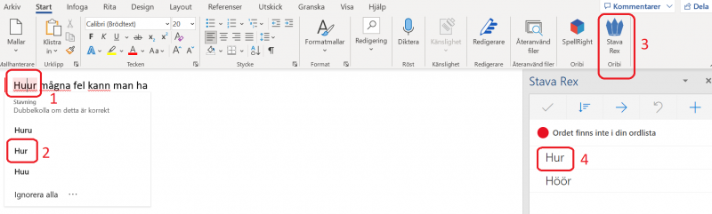 Stavningskontroll i Word på datorn.