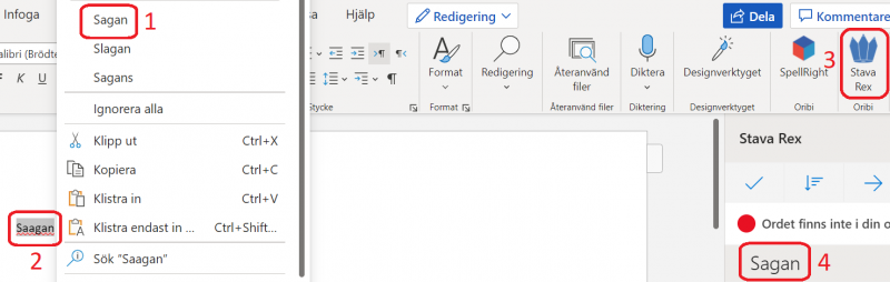 Stavningskontroll i Word online.