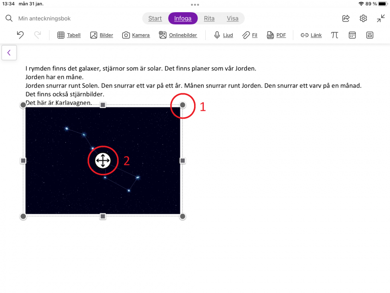 Ändra storlek på bilden eller flytta den till valfriplacering på sidan.