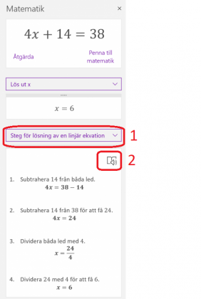 Steg för steglösning i OneNote.