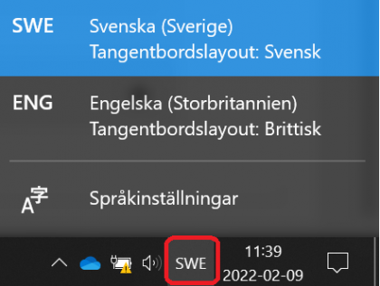 Snabbtangent för språkinställning.