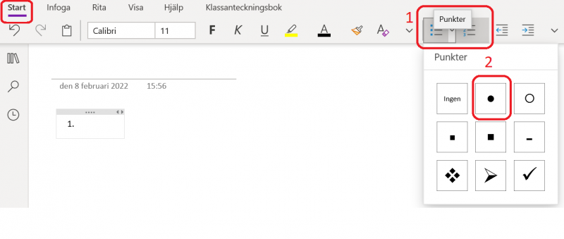 Infoga punktlistor.