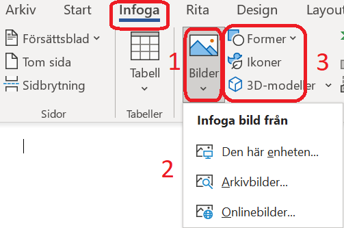 Infoga bilder i Word.