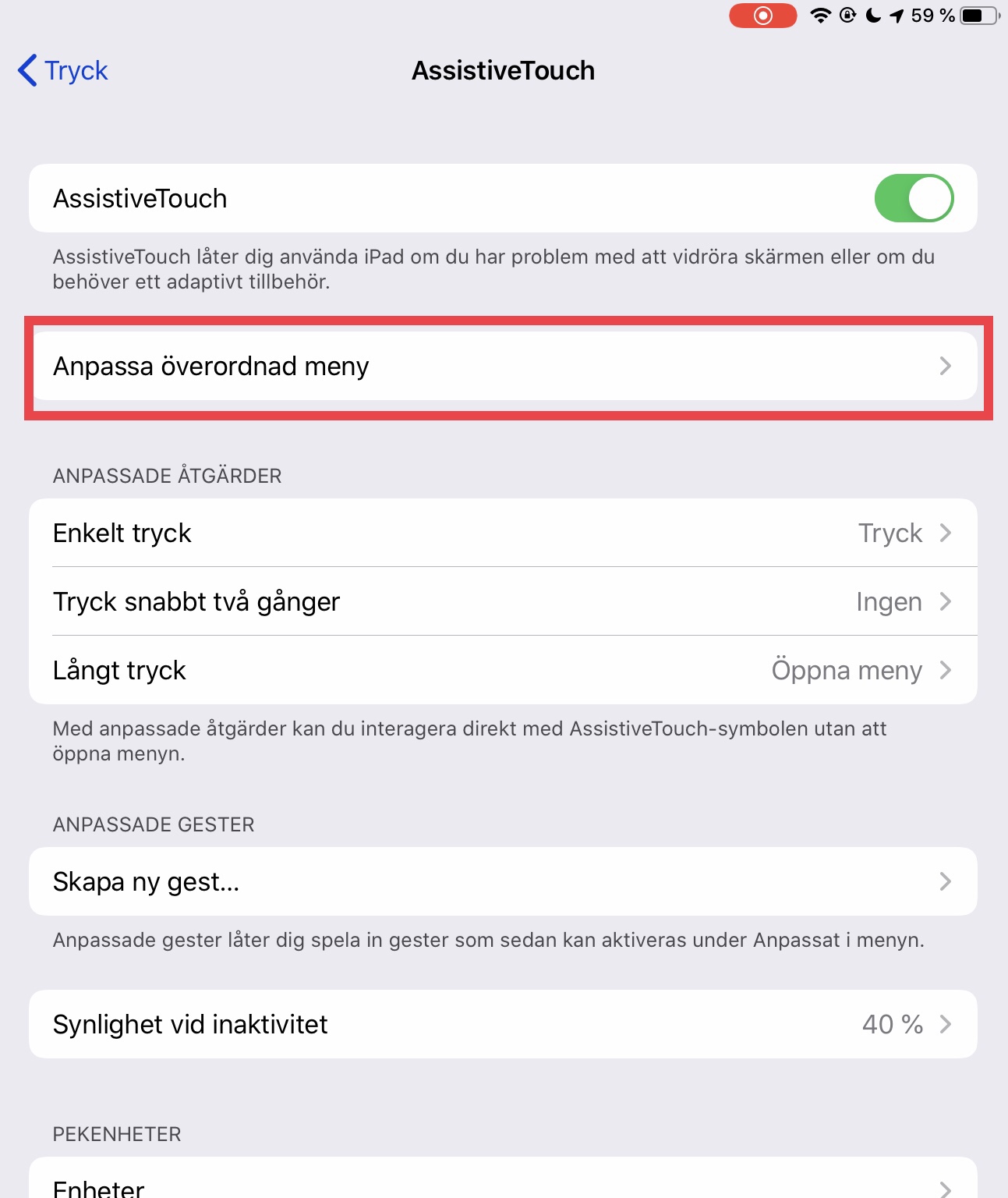 Anpassa överordnad meny
