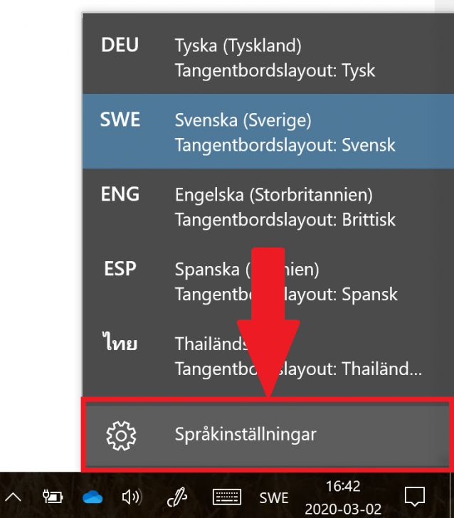 Klicka på språkinställningar