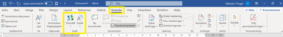 granska, översätta språk i Word.