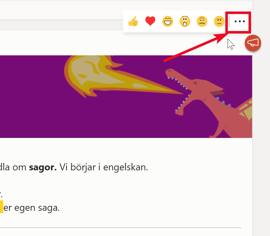 Bild på hur en får fram meny för skrivna inlägg