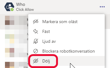 Bilden visar hur du döljer en chatt