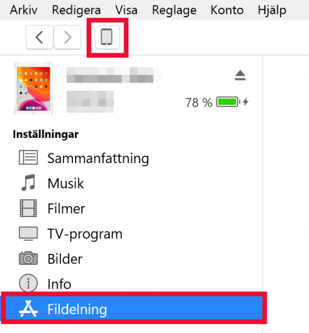 Bild visar iTunes fildelning
