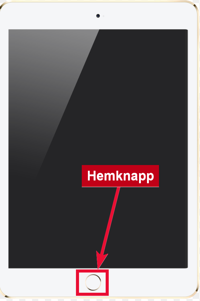 Hemknapp markerad på iPad