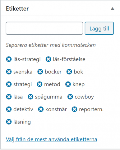 Sök-ord (etiketter): läsning, läs-strategi, läs-förståelse, svenska, böcker, bok, strategi, metod, knep, läsa, spågumma, cowboy, detektiv, konstnär, reportern.