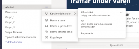 Bild som visar hur du ställer in kanalaviseringar