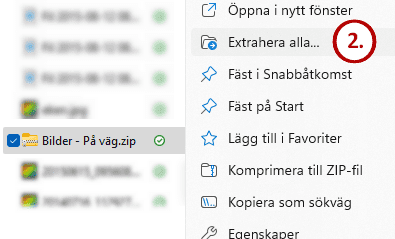 Meny för att zippa upp en fil.
