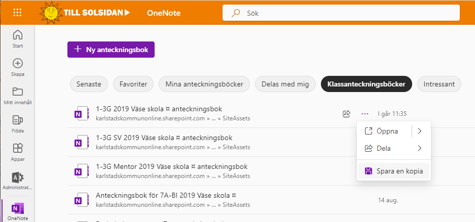 Meny för att spara ner en kopia av en Kab.