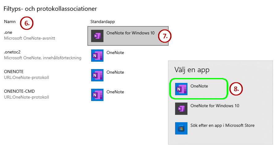 Instruktionspunkter 6-8 markerade i skärmklipp.