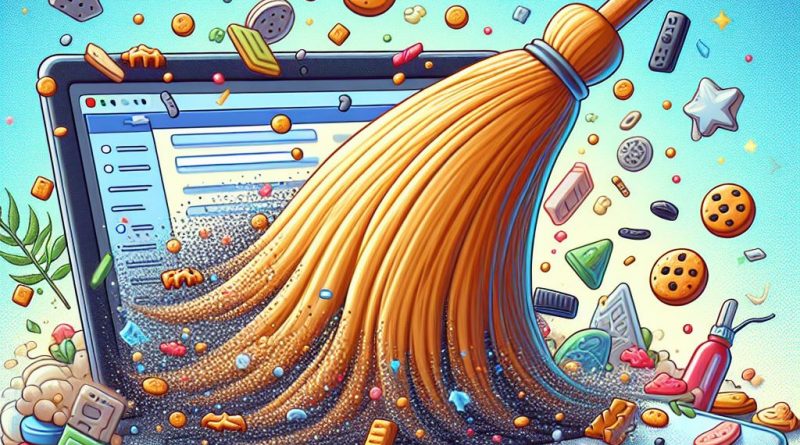 AI-genererad bild som visar en borde sopa bort kakor och skräp från en dator.