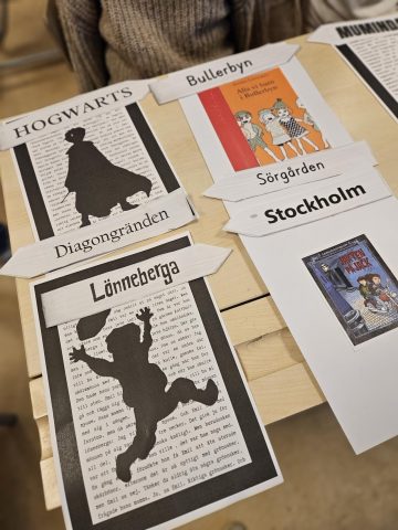 Bok-konst med siluetter av kända figurer
